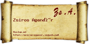 Zsiros Agenór névjegykártya